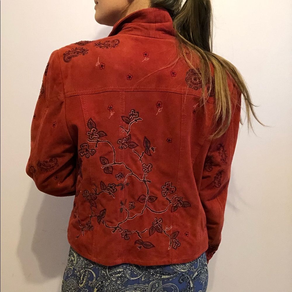 Double D Ranch Rust Orange Suede Paisley Embroidered Western Jacket S Cowgirl - Picture 15 of 16